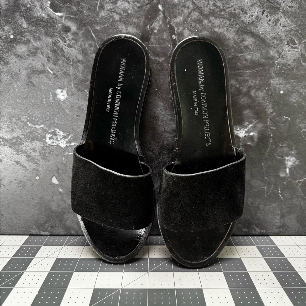 Woman by Common Projects Black Suede Slide Sandals